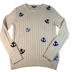 Kiel James Patrick Anchor Cable Knit Sweater XL Cream Cotton Coastal Preppy Mens